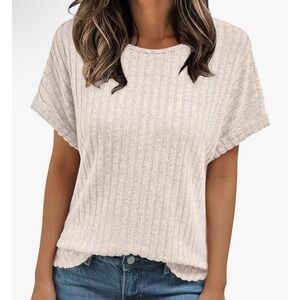 NWT Automet Women's Beige Ribbed Knit Short Sleeve Tunic Top XL